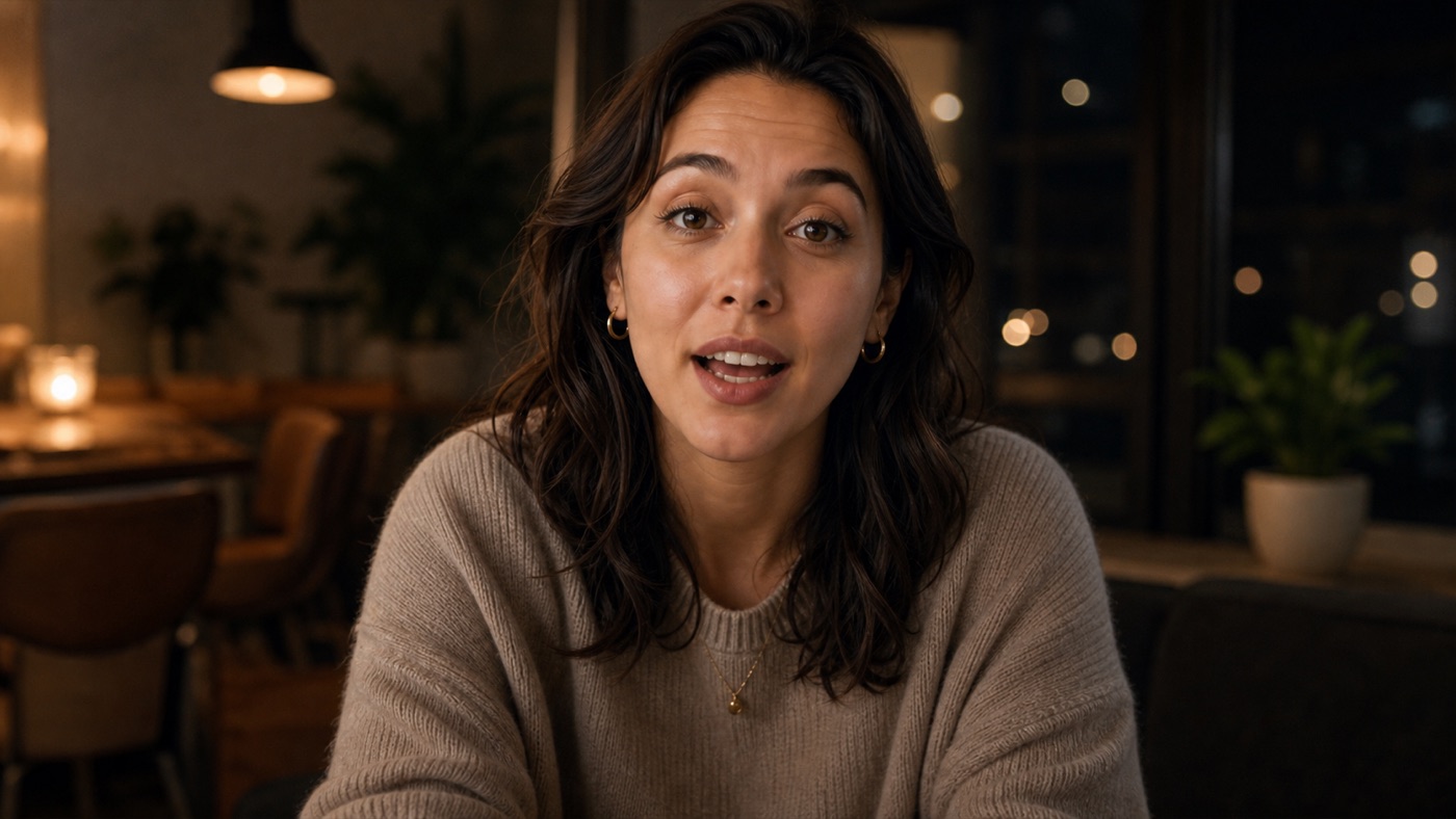 Ava, the Rizmo AI date-practice partner, speaking in a Google Meet style call